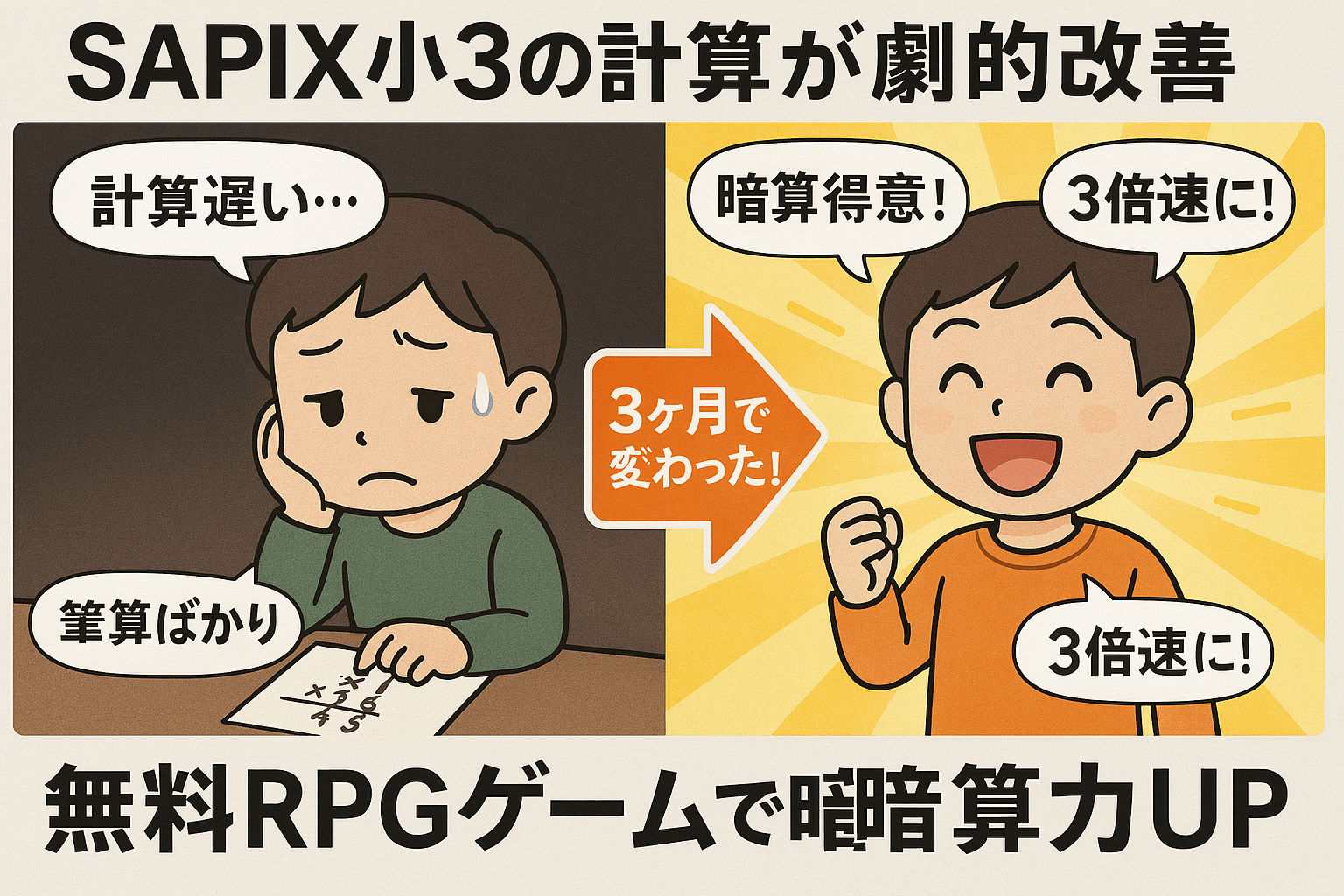 SAPIX小3の計算が遅い子が3ヶ月で暗算得意になったビフォーアフター図